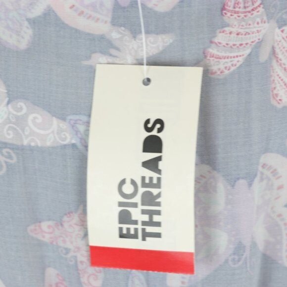 Epic Threads Girls XL Blue Pink Butterfly Faux Wrap Cold Shoulder Ruffled Dress - Picture 7 of 8